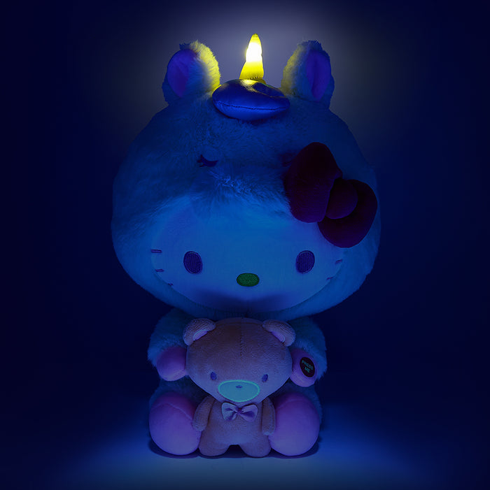 Sanrio Hello Kitty 13-inch light-up unicorn plush toy with soft fabric and colorful details, perfect for cuddling and display.