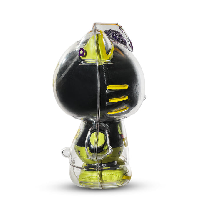 Hello Kitty 8-inch plush clear shell robot figure by Sanrio, featuring black and yellow details, exclusive Kidrobot design.