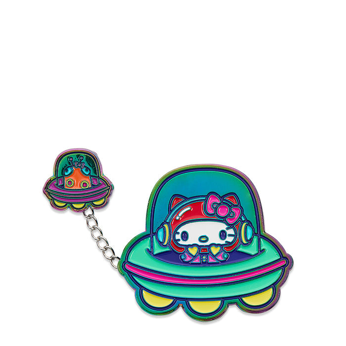 Set of three Hello Kitty and Friends arcade-themed enamel pins by Sanrio, featuring colorful pixel-style designs.