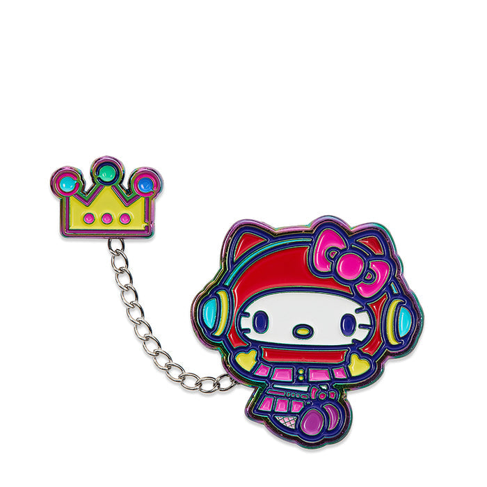 Set of five Hello Kitty and Friends Arcade 1.5-inch pixel enamel pins by Sanrio, featuring colorful character designs.