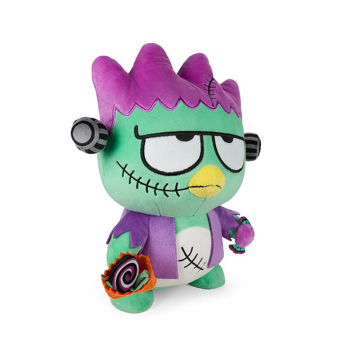 Sanrio Hello Kitty and Badtz-Maru Frankenstein plush, 13-inch Halloween-themed soft toy by Kidrobot featuring cute cartoon characters.