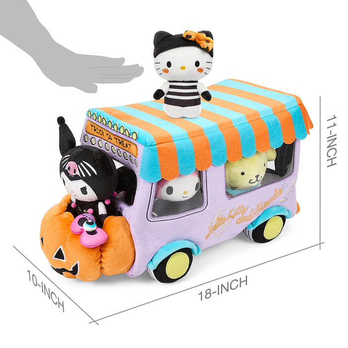 Hello Kitty and Friends Halloween Food Truck plush set by Sanrio, featuring colorful plush characters and a festive food truck design.