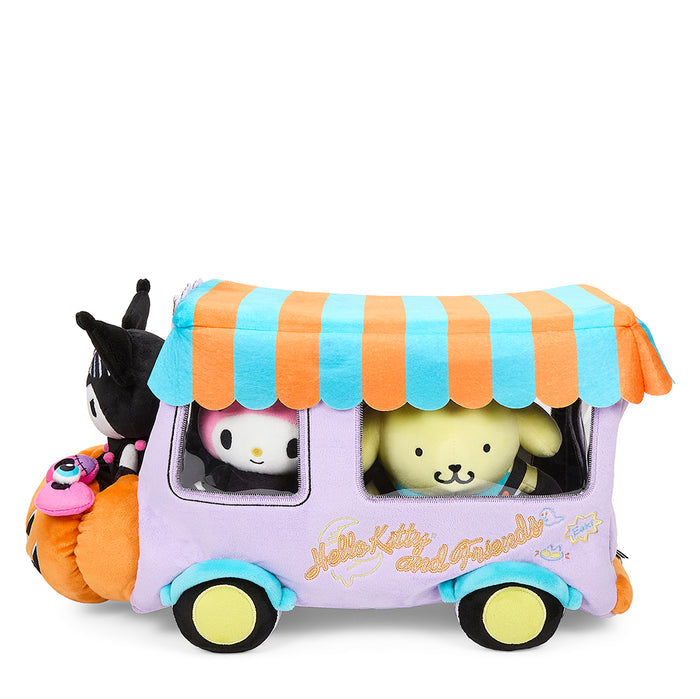 Hello Kitty and Friends Halloween Food Truck plush set by Sanrio, featuring colorful plush characters and a festive Halloween design.