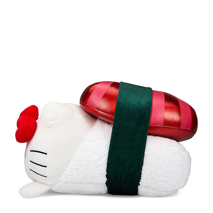 Sanrio Hello Kitty 10-inch plush toy resembling nigiri sushi, featuring Hello Kitty with a cute, soft fabric design.