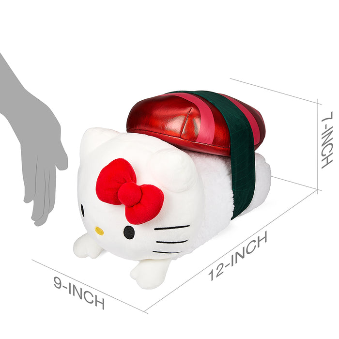 Sanrio Hello Kitty plush toy resembling nigiri sushi, 10-inch soft stuffed figure from Hello Kitty and Friends collection.