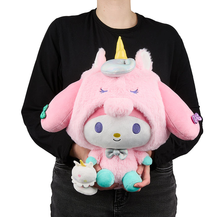 Sanrio Hello Kitty and Friends My Melody unicorn plush toy, 13-inch soft plush with colorful details and a friendly expression.
