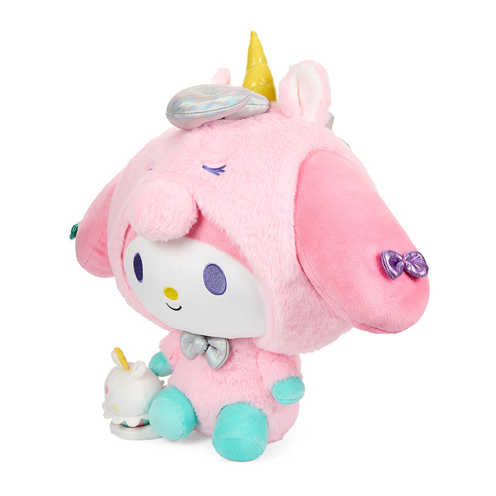 Sanrio Hello Kitty and Friends My Melody unicorn plush, 13-inch soft stuffed toy featuring colorful design and adorable character details.