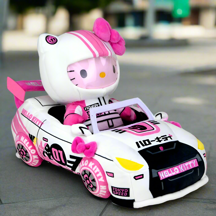 Sanrio Hello Kitty 13-inch plush featuring Tokyo Speed Racer design, soft fabric, and detailed character details.