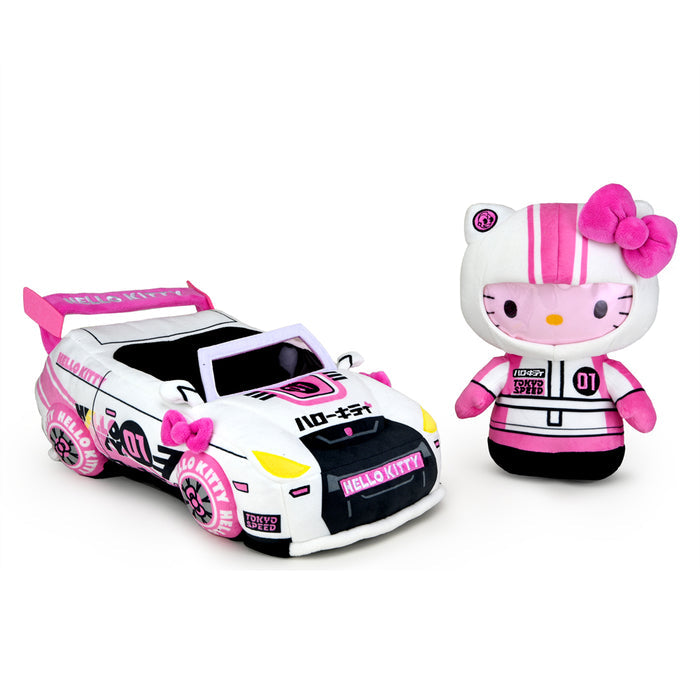 Sanrio Hello Kitty 13-inch plush toy featuring Tokyo Speed Racer design, soft and cuddly for fans of Hello Kitty and friends.