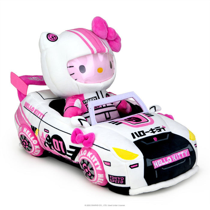 Sanrio Hello Kitty 13-inch plush featuring Tokyo Speed Racer design, soft and cuddly plush toy pre-order available.