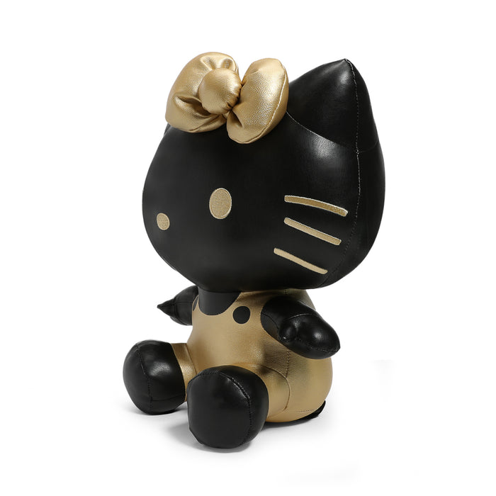 Hello Kitty plush toy by Sanrio in black and gold premium pleather, 13-inch soft and cuddly collectible plush.