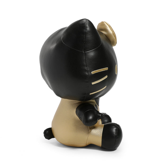 Hello Kitty plush toy by Sanrio, 13-inch black and gold premium pleather with soft plush details.