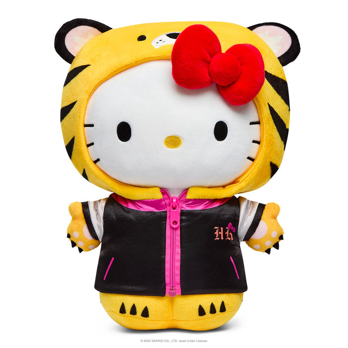 Sanrio Hello Kitty Chinese Zodiac Year of the Tiger 13-inch plush in black and cream edition, soft and cuddly toy.