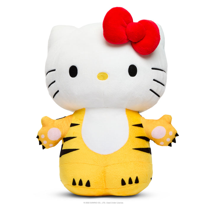 Sanrio Hello Kitty Chinese Zodiac Year of the Tiger 13-inch plush in black and cream, soft and cuddly for collectors and fans.