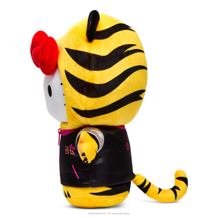 Sanrio Hello Kitty Chinese Zodiac Year of the Tiger 13-inch plush in black and cream, soft and cuddly decorative toy.