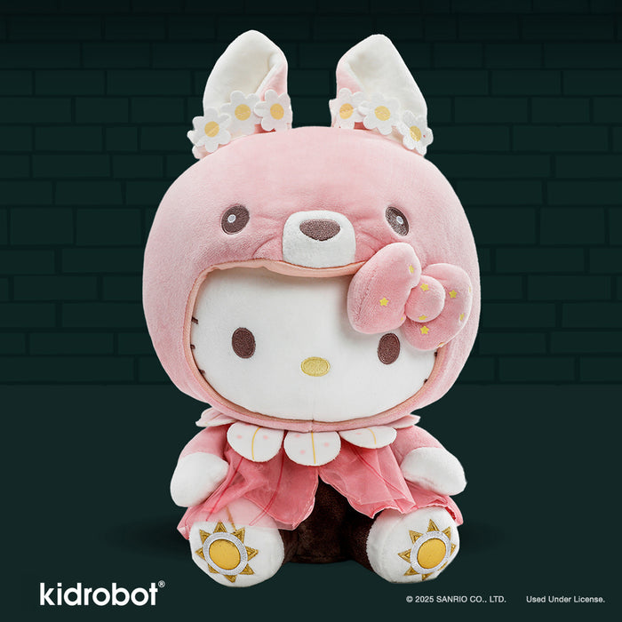Sanrio Hello Kitty Enchanted Rabbit plush toy with soft pink and white fur, featuring cute rabbit ears and detailed embroidery.