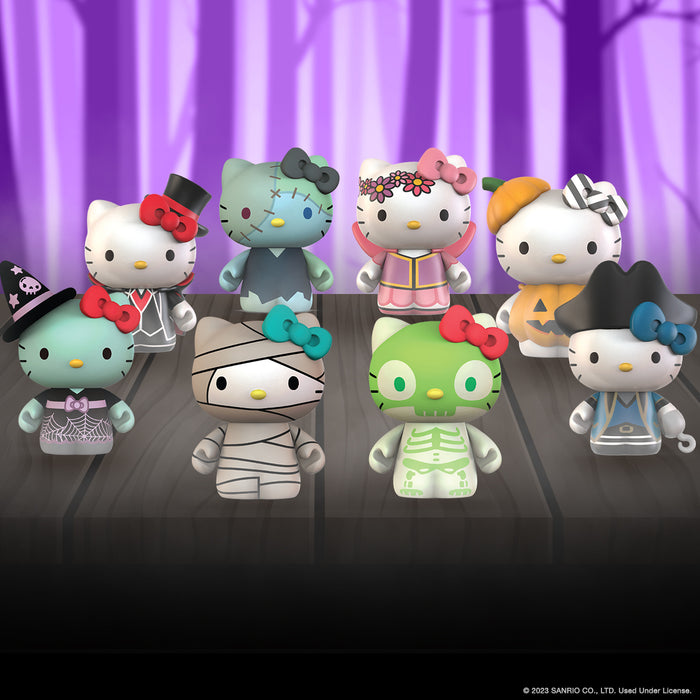 Sanrio Hello Kitty Halloween costume collectible vinyl mini figure, limited edition series featuring green skeleton design.