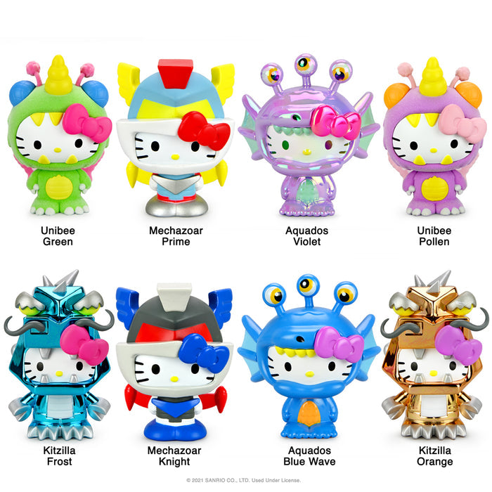 Hello Kitty Kaiju Monsters 3-inch collectible vinyl figure by Kidrobot, featuring Aquados Blue Wave design, Sanrio mini figure.