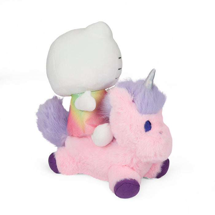Hello Kitty® riding unicorn plush toy, 13-inch soft Sanrio plush featuring Hello Kitty on a colorful unicorn.