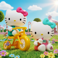 Sanrio Hello Kitty tricycle and ice cream themed vinyl art figures, 4.5-inch Kidrobot 2-pack set, detailed collectible toy figures.