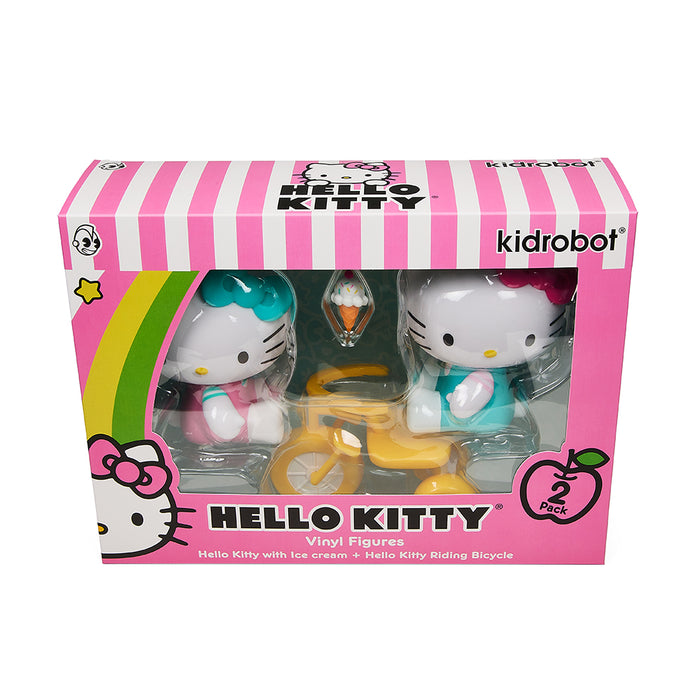 Hello Kitty® tricycle and ice cream-themed vinyl art figures by Kidrobot, 4.5-inch Sanrio collectible 2-pack set.