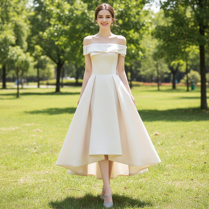 Hi-Lo Straight Neckline Satin Cocktail Dresses for Party - Rosymae