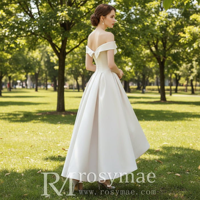 Hi-Lo Straight Neckline Satin Cocktail Dresses for Party - Rosymae
