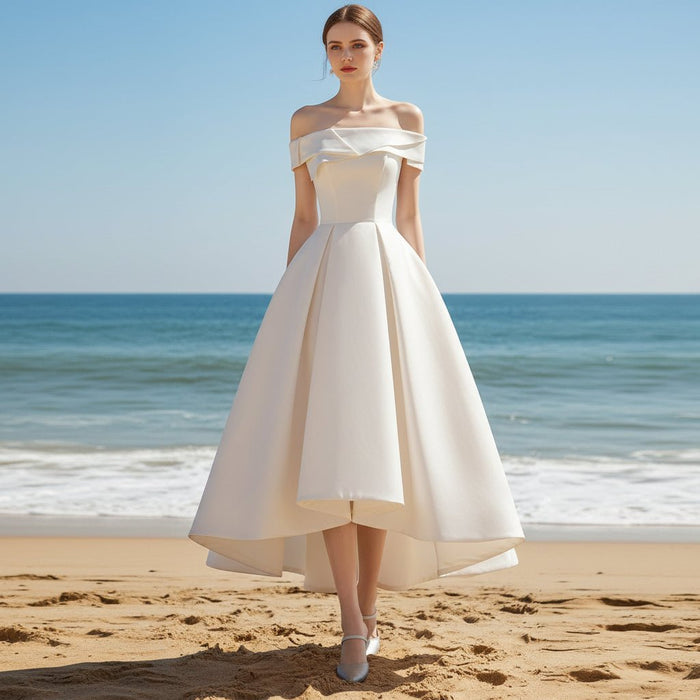 Hi-Lo Straight Neckline Satin Cocktail Dresses for Party - Rosymae