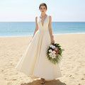 High Low Satin A-line Wedding Dress with Tank V-neck for Women - Rosymae