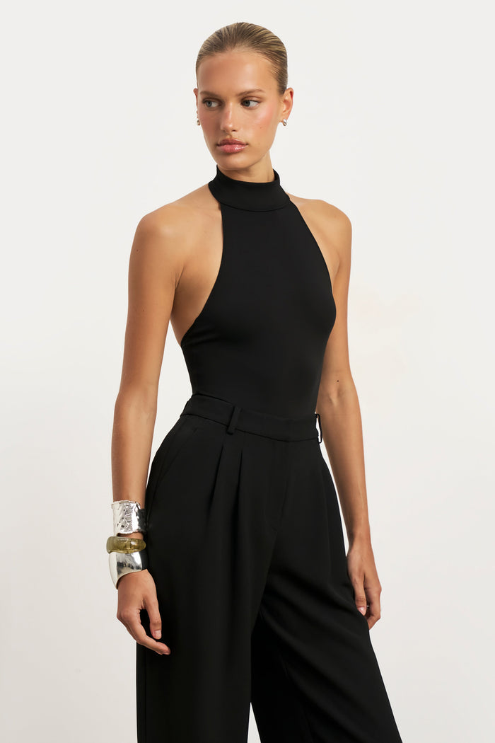 High Neck Halter Bodysuit - Black