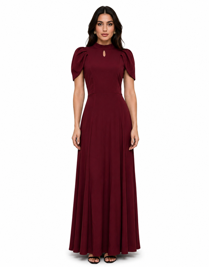 High-Neck Keyhole Maxi Dress - Flattering