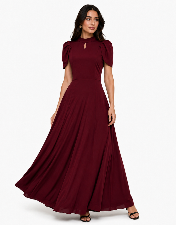 High-Neck Keyhole Maxi Dress - Flattering