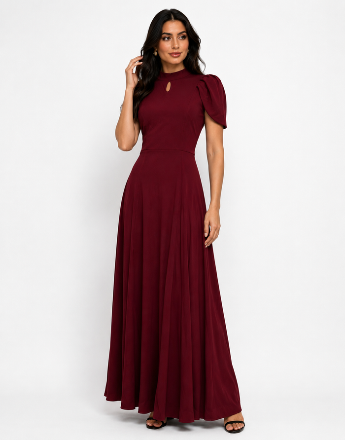 High-Neck Keyhole Maxi Dress - Flattering