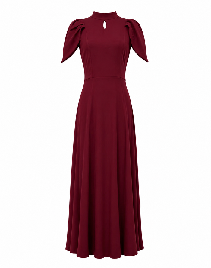 High-Neck Keyhole Maxi Dress - Flattering