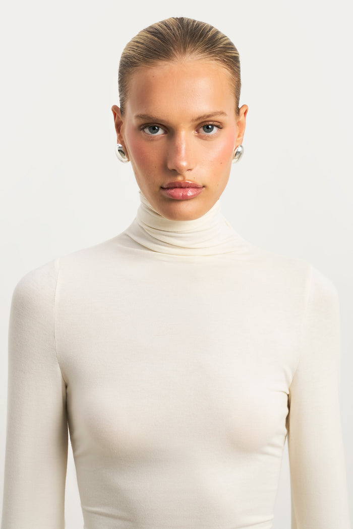 High Neck Longsleeve Top - Cream