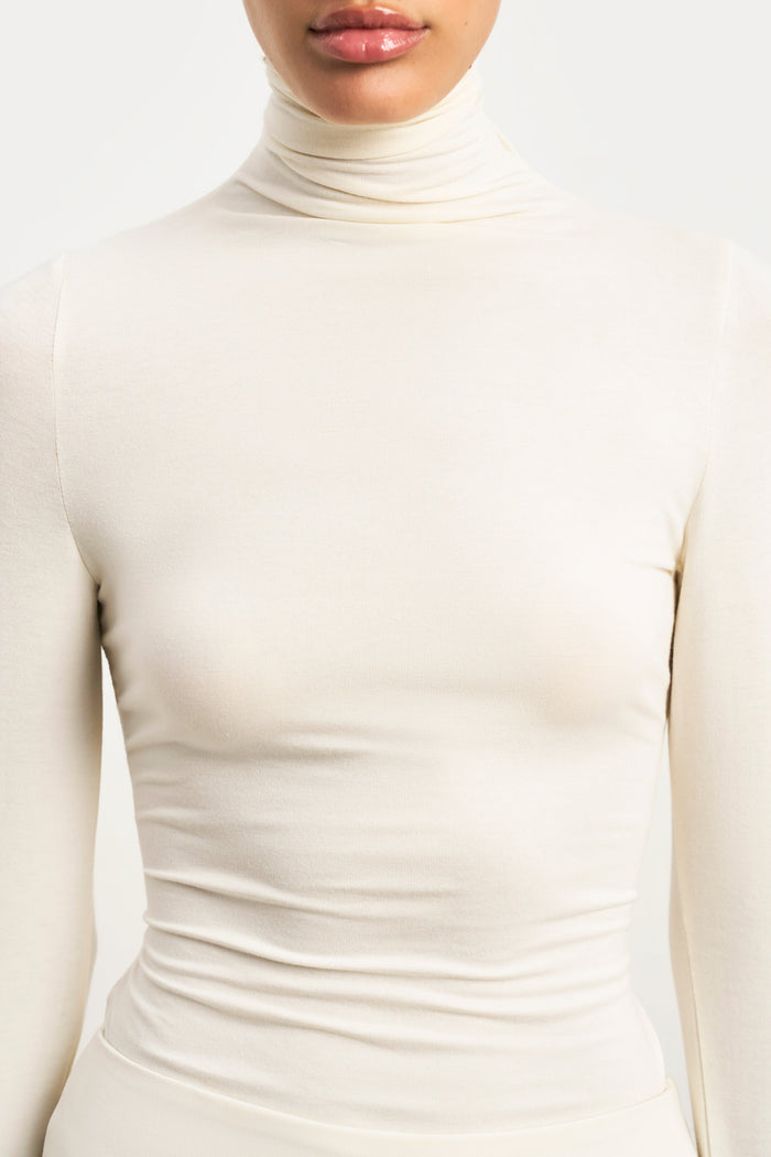 High Neck Longsleeve Top - Cream