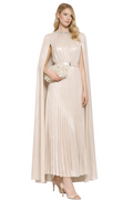 high-neck pleated midi dress with cape sleeves – AURSAL