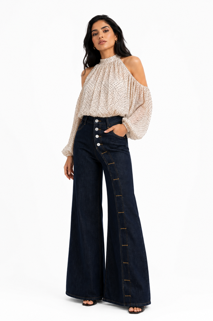 High-Waist Wide-Leg Denim Pants – VIVIEN