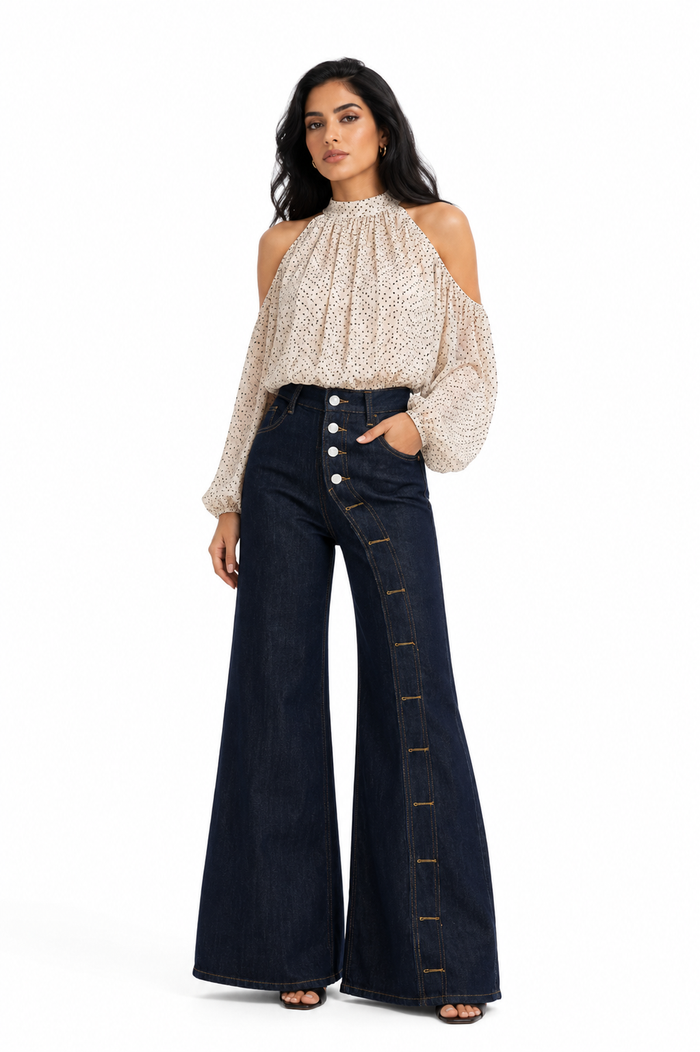 High-Waist Wide-Leg Denim Pants – VIVIEN