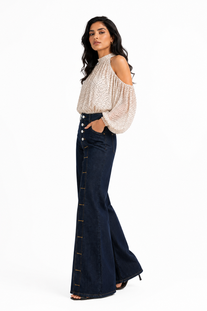 High-Waist Wide-Leg Denim Pants – VIVIEN