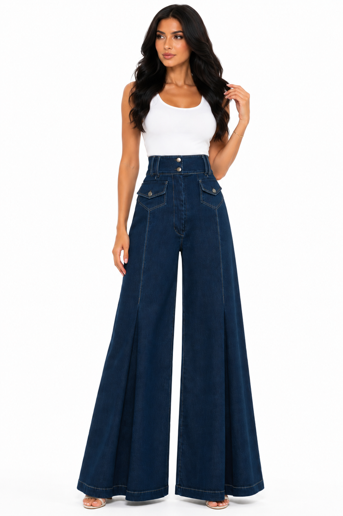 High-Waisted Flared Wide Leg Pants - Noir