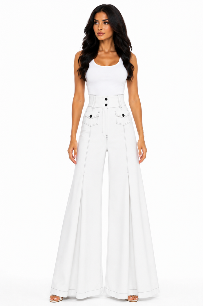 High-Waisted Flared Wide Leg Pants - Noir