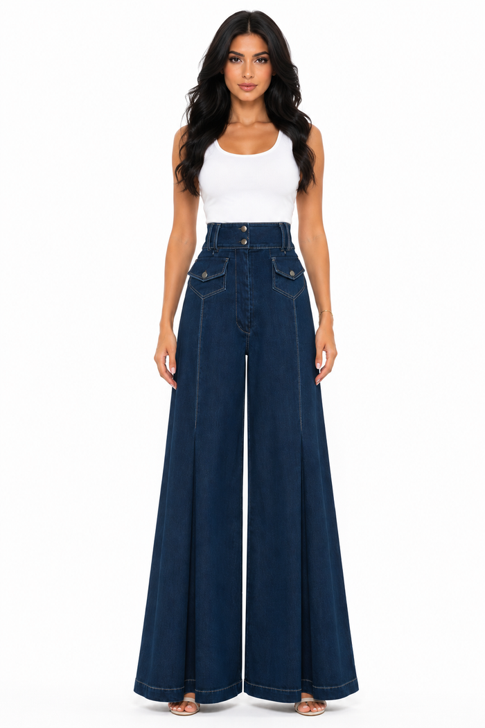 High-Waisted Flared Wide Leg Pants - Noir