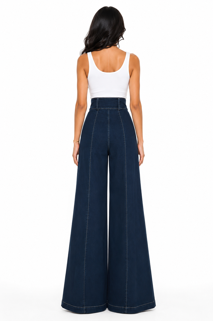 High-Waisted Flared Wide Leg Pants - Noir