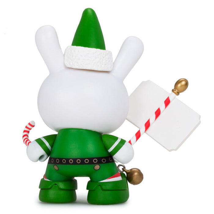 Holiday Grumpy Elf 3-inch Dunny vinyl figure by Dunny, featuring a grumpy elf with festive holiday attire and detailed design.