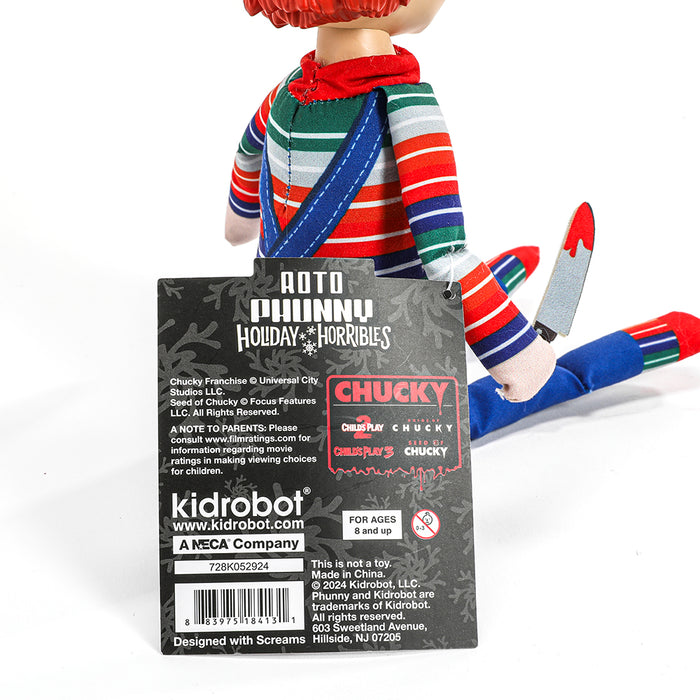 8-inch Chucky Holiday Horribles Roto Phunny plush toy by Chucky featuring a festive holiday-themed plush of the horror character.