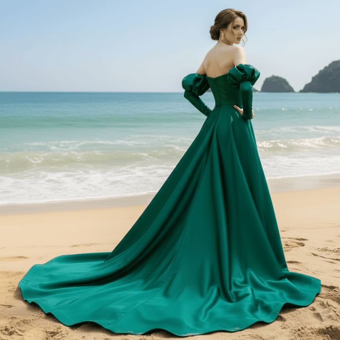 Hunter Green Satin Formal Gown Prom Bridesmaid Party Dress - Rosymae