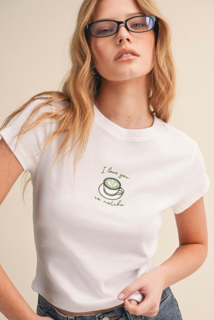 I Love You So Matcha Baby Tee Embro - White
