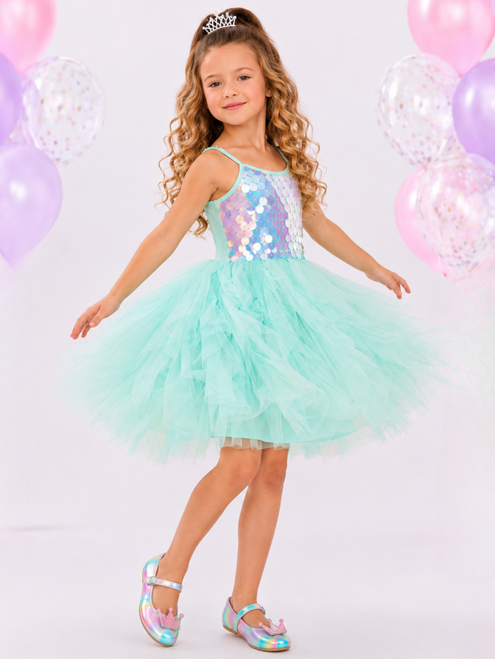 Iridescent Aqua Mermaid Sequin Party Dress Mia Belle Girls