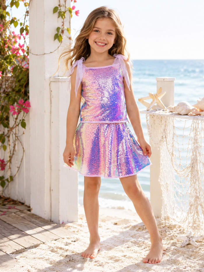 Iridescent Shine Sequin Top and Matching Skirt Set